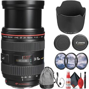 عدسة تكبير قياسية Canon EF 24-70mm f/2.8L USM لكاميرات Canon SLR (8014A002) + مجموعة مرشح + حافظة غطاء + مجموعة تنظيف (متجددة)