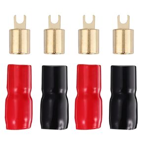 2 Pairs Copper Gold Plated 0 Gauge Spade Terminal Crimp Connectors Adapters Crimp Barrier Spades for Speaker Wire Cable Terminal Plug - 0GA (Red and Black)