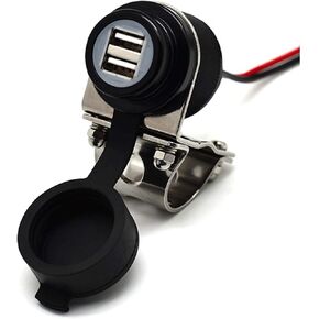 شاحن USB للدراجات النارية Cliff Top مقاوم للماء بمنفذ USB مزدوج 4.6 أمبير 23 وات من الألومنيوم، عالي التحمل لمقود 7/8 بوصة و1 بوصة على ATV/UTV للهواتف الذكية ونظام تحديد المواقع العالمي والأجهزة اللوحية والكاميرات (أزرق)