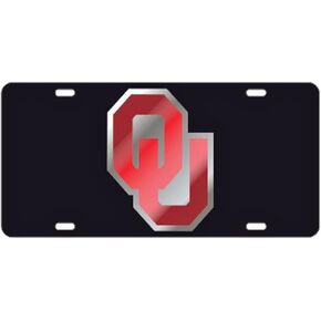 Oklahoma Sooners Black w/Red"OU" Laser Cut License Plate