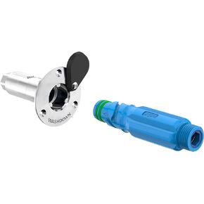 Aquor Marine Deckwash, Easy Installation Water Deck Fill for Boats, Stainless Steel Flush-Mount Leak-Free Hose Quick Connection with Check Valve, ½" NPT (f) x ¾" GHT (m)