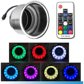 Accessories Cup Holder Insert, Stainless Steel with Drain for Marine Boat Rv Camper RGB LED Light Drink Cup Holder
