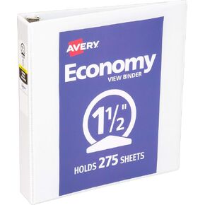 Avery Economy View 3 Ring Binder, 1.5" Round Rings, 1 White Binder (05770)