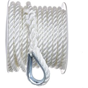 Seachoice Anchor Line Rope, 3-Strand Twisted, White, Nylon