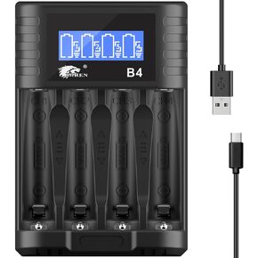 IMREN AA AAA Battery Charger, AAA Batteries Charger for 1.2V NiMH/NiCD 1.5V Lithium AA AAA Battery, 5V 2A Type-C Fast AA AAA Battery Charger, 4 Bay LCD Display Rechargeable AA Battery Charger