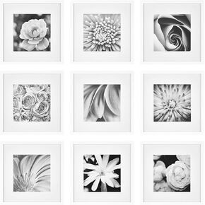 Gallery Perfect 9 Piece Black Square Photo Frame Gallery Wall Kit with Decorative Art Prints & Hanging Template