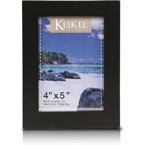 إطار صورة Klikel مقاس 4 × 5 أسود - إطار صورة خشبي مقاس 5 × 4 - مصنوع من الخشب الحقيقي مع حماية زجاجية للصور - جاهز للتعليق على الحائط وعرض الطاولة الدائمة