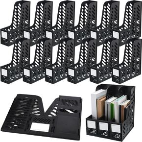 Glenmal 12 Pack Magazine Organizers Binder Organizer for Desk Plastic Vertical File Holder Magazine Racks Desk Accessories for Office, Home, or School (Black)