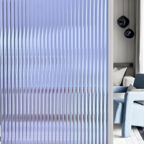 Reeded Glass Window Privacy Film, Fluted Glass Window Film 3D Decorative Vinyl Window Cling UV Blocking Frosted Window Decals Adhesive 17.5x78.7 in,Transparent