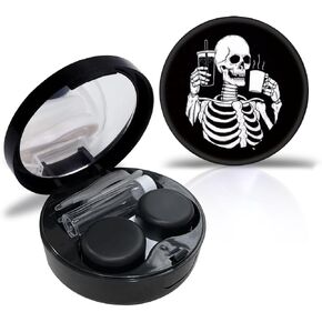 Skull Contact Case Personalized Contact Box Travel Kit Portable Customized Contact Case with Mirror Tweezers Remover Tool Solution Bottle