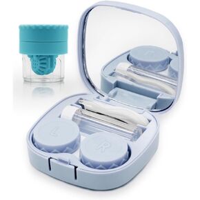 Contact Lens Case, Cute Travel Size Eye Colored Contacts Lenses Applicator Remover Tool Kit with Mirror Solution Bottle for Daily Outdoor (Blue)