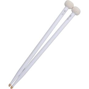 2Pcs Drum Mallet Kit Non Slip Wooden Handle Felt Head Drum Sticks For Bass Drums Timpani Snare Drums(White) Performance Accessory