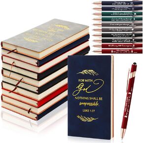 Crtiin 20 Pcs Christian Notebooks Bulk Religious Notepads with Motivational Pens Inspirational Bible Verse Leather Prayer Journal for Church Mothers Day Gifts Pastor Wife Sunday School (Neutral Color)