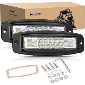 Nilight Flush Mount LED Pods 2PCS 6 Inch 60W LED Work Light Flood Spot Beam Combo Backup Driving Lights Fog Lamp Reverse Light Grill Mount Light for Offroad 4x4 Truck SUV, 2 Years Warranty