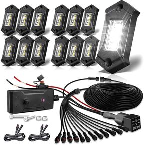 R3 White LED Rock Lights Kit 8PCS with Switch Wire Harness Metal Rock Lights Pure White Waterproof for Trucks Off Road RZR ATV UTV SUV Super Bright Rock Lights Underbody Lights High Power