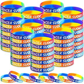 100 Pcs Cancer Sucks Silicone Bracelets Wristbands Colorful Cancer Wristband Cancer Awareness Bracelets for Men Women Adults Breast Cancer Awareness Accessories and Recovery Support Gifts