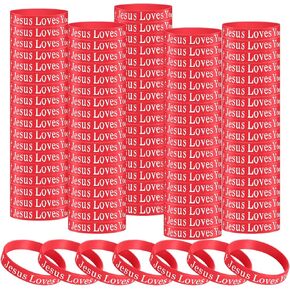 50 Pcs Jesus Loves You Silicone Wristbands Christian Motivational Rubber Bracelets Religious Inspirational Bracelet Church Gifts for Kids Men Women Party Favors Novelty Jewelry(Red)