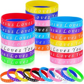 Jesus Loves You Silicone Wristbands,Religious Sayings Rubber Bracelets,Motivational Faith Inspirational Bracelet,Colorful Stretch Christian Rubber Wristbands for Novelty Jewelry Party Favors