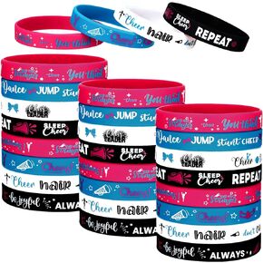 Sumind 48 Pieces Cheerleading Inspirational Silicone Wristbands Cheer Bracelets Bulk Stretch Motivational Bracelets Cheerleading Rubber Bands for Cheer Squad Party Favors