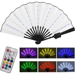 Party LED Glowing Colorful Chinese Hand Held Folding Fan with Remote Control Stage Performance Show Light Up Fan Birthday Party Dance Gift Wedding Night Bar Club Fluorescent Props, Multicolor