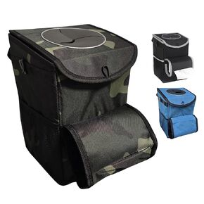 Car Trash Can with Lid – 3.5 Gallons Automotive Garbage Cans with Removable Leak-Proof Liner,Adjustable Tissue Holder & Storage Pockets,Large Capacity Foldable Car Trash Bin(Black)