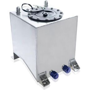 Universal 2.5 Gallon 10L Fuel Cell Tank with Cap and Level Sender Polished Aluminum Silver