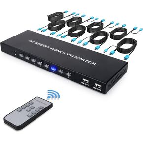 4K KVM Switch 8 Port, HDMI USB Switch for 8 Computers Share 4K@30Hz Monitor and 4 USB Devices, with IR Remote and 8 HDMI&USB KVM Cables