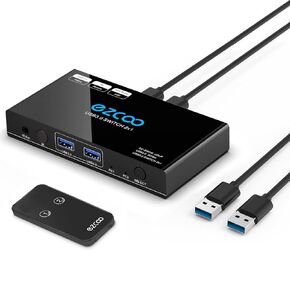 USB 3.0 Switch 2 Computers Share 4-Port USB3.1 USB3.0 - Select 2 PC by One Panel Button, 4 USB Peripheral Hub for Mouse Keyboard Printer PC, Mac Windows Linux, 2pc USB-A Cable SW24U3L