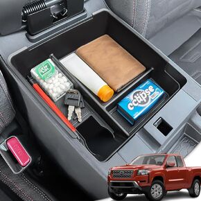 TOPINSTALL 2024 New Center Console Tray Compatible with Nissan Frontier 2022 2023 2024 Accessories Pickup Truck Armrest Box Tray Interior Secondary Storage Console Organizer ABS Black Plastic Insert