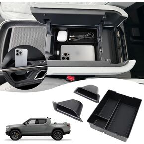 ملحقات Rivian R1T R1S صندوق تخزين وحدة التحكم المركزية السفلية مع حامل أكواب الشرب لـ Rivian R1T R1S 2024 2023 2022 الملحقات الداخلية in Kuwait