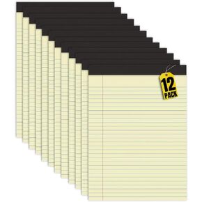1InTheOffice Yellow Note Pads 8.5x11, Writing Pads, Paper Tablets, Canary Pads, Wide Ruled, 50 Sheets, (12 Pads/Pack)