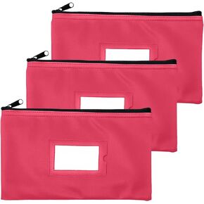 Money Bank Deposit Bag with Zipper | 11x6 inch | Pink | Durable Leatherette Money Cash Coin Check Wallet Pouch for Men & Women with Framed ID Window and Blank Card (7)