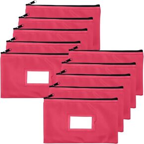 Money Bank Deposit Bag with Zipper | 11x6 inch | Pink | Durable Leatherette Money Cash Coin Check Wallet Pouch for Men & Women with Framed ID Window and Blank Card (7)