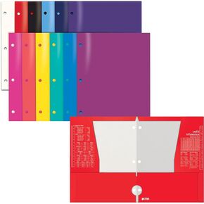 Better Office Products 4 Pocket Glossy Laminated Paper Folders (12 Pack), 3 Hole Punch Portfolios, Assorted Bright and Primary Colors,