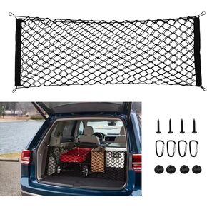 3 Pocket Cargo Net Trunk Bed Extender, 43.3" x 11.8" Mesh Truck Bed Organizer with Metal Hook, Heavy Duty Cargo Net for Cars, Pickup Truck Bed, SUV
