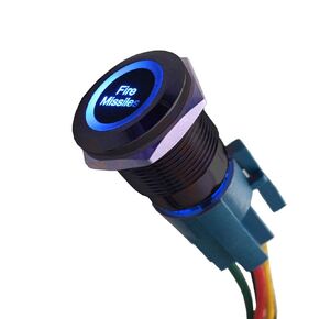 ESUPPORT Black Shell 12V Momentary Car Vehicle Red LED Light Push Button Stainless Steel Metal Switch Socket Plug Wire 19mm Fire Missiles