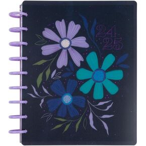 Happy Planner Disc Bound Mid-Year 12 Month Planner, July 2024–June 2025 Daily Planner, Horizontal Layout, Classic Size, Midnight Botanical, 72 Pages, 12 Dividers, 2 Sticker Sheets, 7" x 9 3/4"