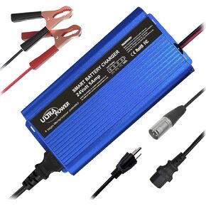 ULTRAPOWER 24 Volt Battery Charger Automatic Smart Charger 5-Amp Trickle Battery Charger Maintainer desulfator for Car Truck Marine Boat Truck Wheelchair with I/O Switch,3-Pin XLR Alligator Connector