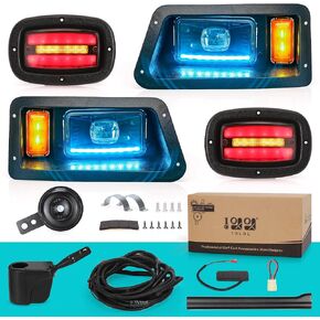 Deluxe Golf Cart Light Kit for Yamaha G14 G16 G19 G22, with RGB Daytime Running Lamp Low High Beam Headlight Taillight Turn Signal Horn Brake Pad Hazard Light Function