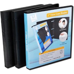 UniKeep 3 Ring Binder - Black - Case View Binder - 1.0 Inch Spine - with Clear Outer Overlay - Box of 20 Binders