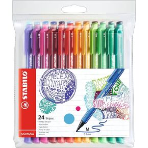 STABILO Nylon Tip Writing Pen pointMax - Wallet of 24 - Assorted Colors