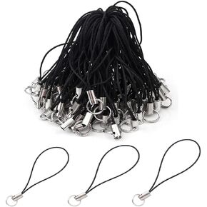 20 Pcs Cell Phone Strap Charm Cords Black/Silver Tone Split Ring, 2.36 inch