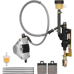 RUTU Rear Foot Disc Hydraulic Brake Master Cylinder Caliper Assembly for 150cc 200cc 250cc Chinese ATV Quad 4 Wheeler Dune Buggy Go Kart - Racing-Grade Pump Body, Double-Layer Brake Fluid Line