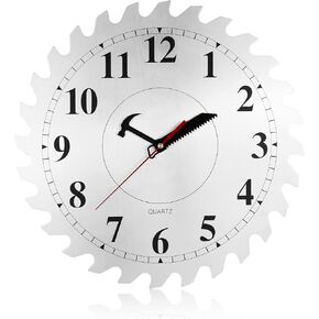 12 Inch Wall Clock with Circular Saw Blade Dial, Handsaw and Hammer Pointer,Great Decor for Home,Workshop and Man Cave (Black)