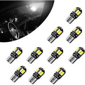 10 PCS T10-5730-8SMD LED Car License Plate Light, 12V Car Side Wedge Light, Error Free Lamp for Map Dome Courtesy License Plate Side Marker Light (White)