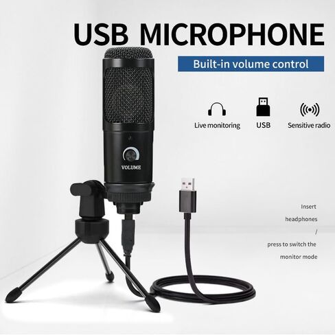 ميكروفون USB • ميكروفون تسجيل بمكثف معدني • حامل ميكروفون ثلاثي الأرجل • لأجهزة الكمبيوتر المحمول MAC أو Windows • تسجيل صوتي في استوديو Cardioid، وتسجيل الصوت، والبث المباشر ومقاطع فيديو YouTube in Kuwait
