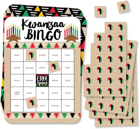 Big Dot of Happiness Happy Kwanzaa - بطاقات وعلامات بينجو - لعبة بينجو لحفلات العطلات التراثية الأفريقية - مجموعة من 18 قطعة in Saudi Arabia