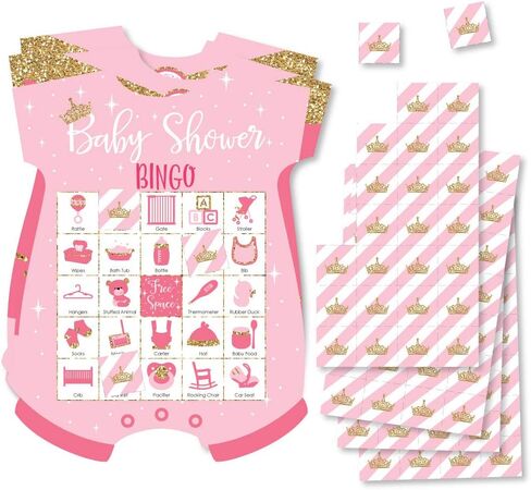 Big Dot of Happiness Little Princess Crown - Picture Bingo Cards and Markers - Pink and Gold Princess Baby Shower Shaped Bingo Game - Set of 18 in Saudi Arabia