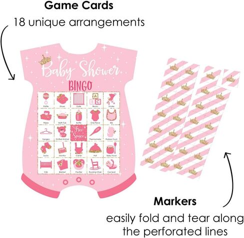 Big Dot of Happiness Little Princess Crown - Picture Bingo Cards and Markers - Pink and Gold Princess Baby Shower Shaped Bingo Game - Set of 18 in Saudi Arabia