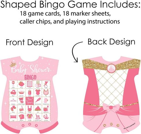 Big Dot of Happiness Little Princess Crown - Picture Bingo Cards and Markers - Pink and Gold Princess Baby Shower Shaped Bingo Game - Set of 18 in Saudi Arabia